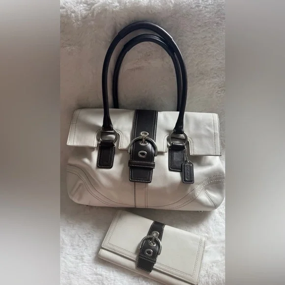Coach Soho Buckle Flap Satchel Bag + Matching Wallet Leather Authentic - Picture 2 of 10
